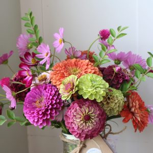 Colorful summer zinnia arrangement