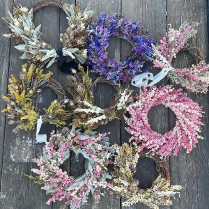 Colorful dried flower wreaths